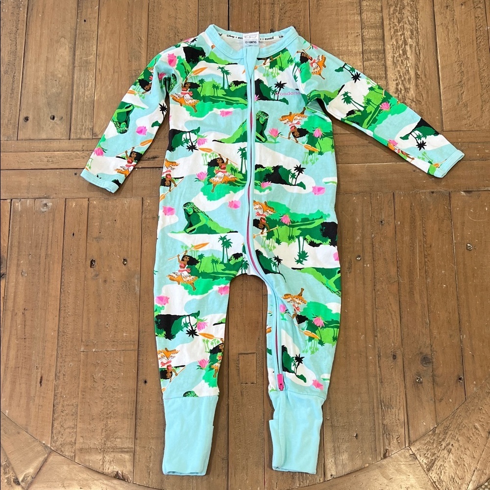 Disney x bonds Wondersuit Moana full zip Pajama sleeper one piece 12-18 months